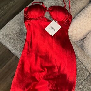 Vibrant Red Satin Dress with Straps